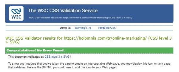 W3C CSS Doğrulama Servisi — CSS Level 3 + SVG standardında hata bulunamadı